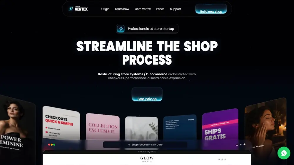 Vertex Shops storefront SaaS concept