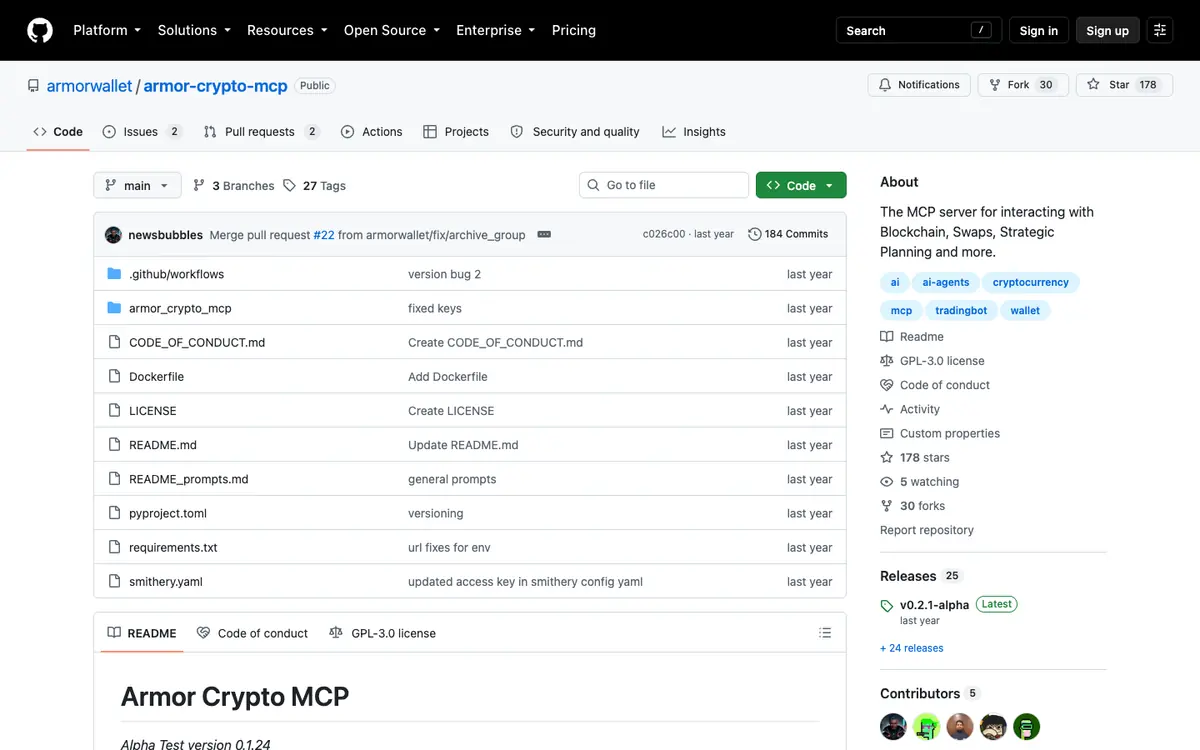 The Armor Crypto MCP repository on GitHub