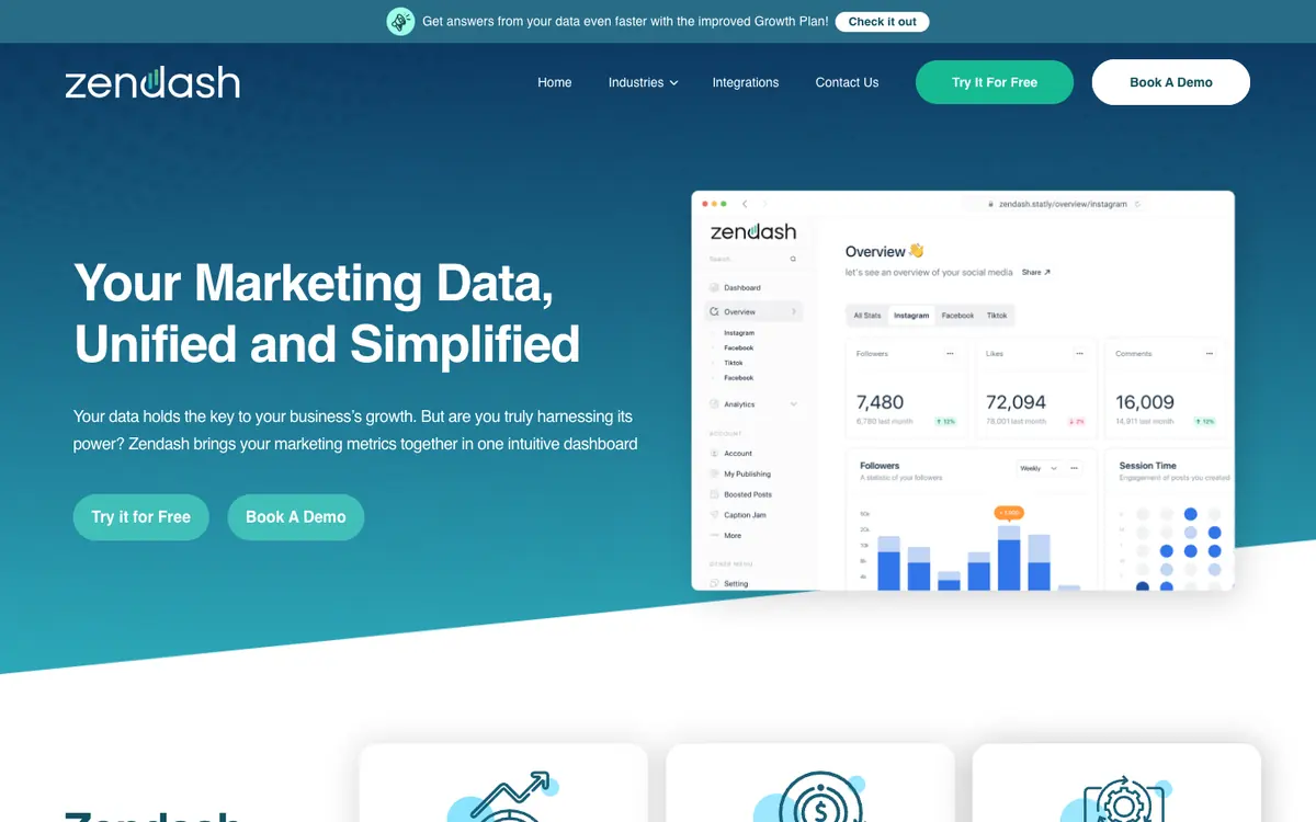 The ZenDash homepage